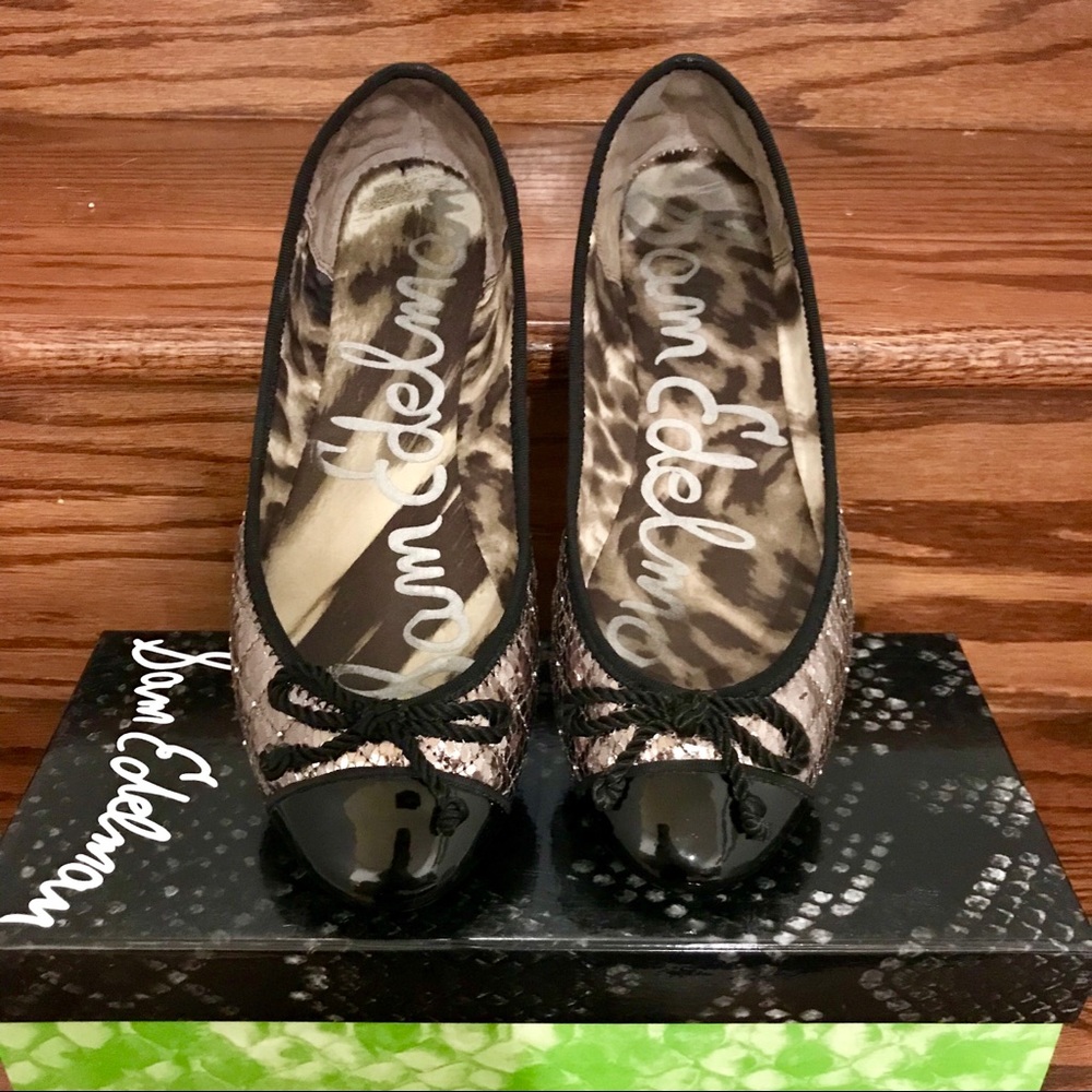 SAM EDELMAN Calypso Boa Ballet Flats Pewter 8.5